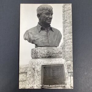 RPPC Will Rogers Bust at Shrine Of Sun Cheyenne Mountain CO, Photo Postcard